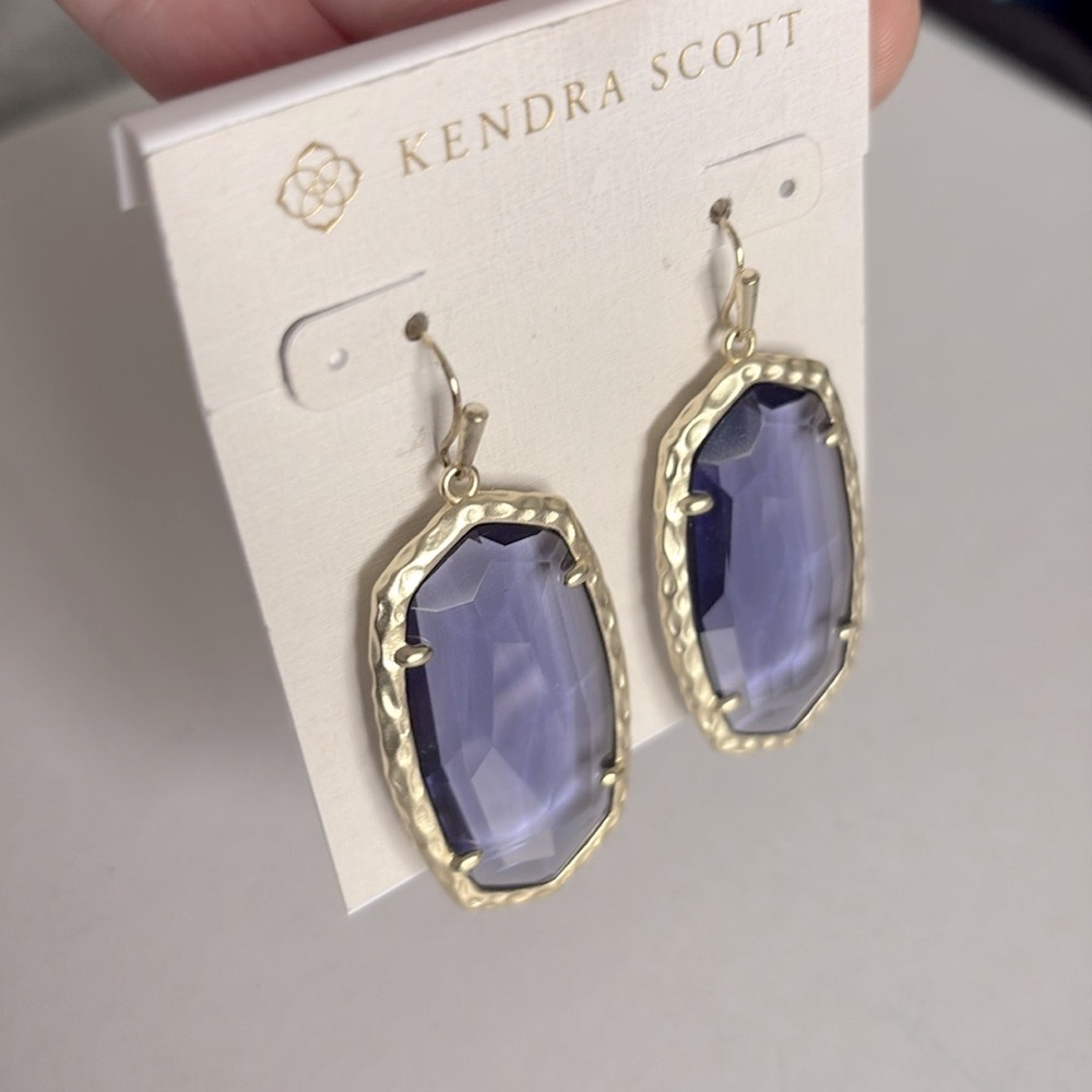 EUC [Kendra Scott] Ella Iolite Purple Crystal Glass Silver Faceted Drop Earrings - Picture 6 of 11
